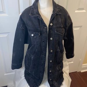NWOT zara dark wash distressed denim jacket